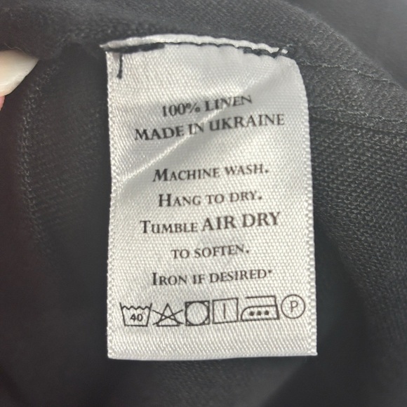 CROWN LINEN DESIGNS Black Linen Bell sleeves Button Down Shirt Tunic Dress S - Picture 4 of 6